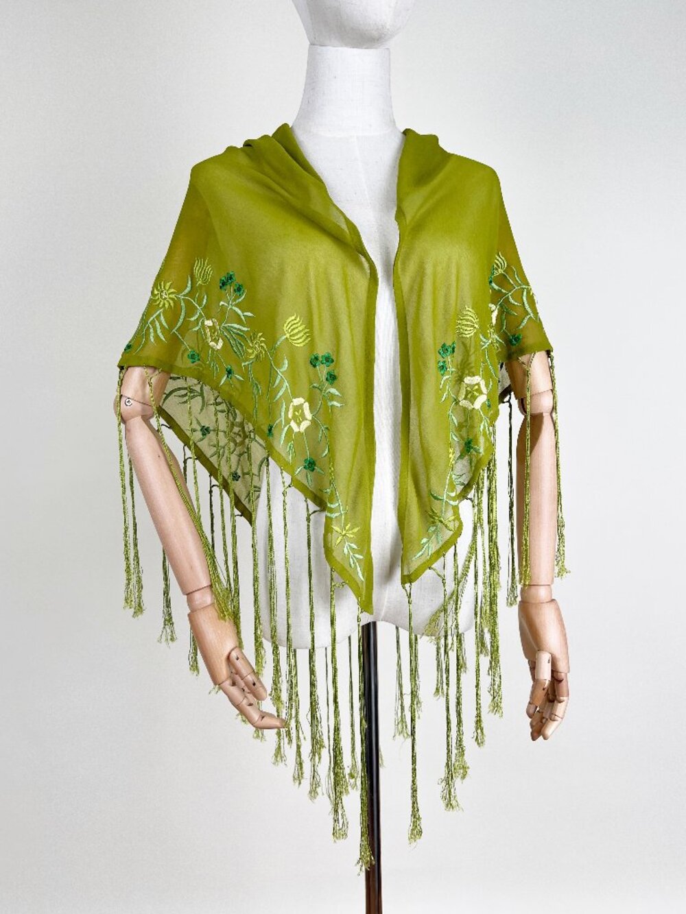 Vintage 1970s Fringe Piano Shawl Scarf Bandana Boho Hippie Embroidered Bohemian